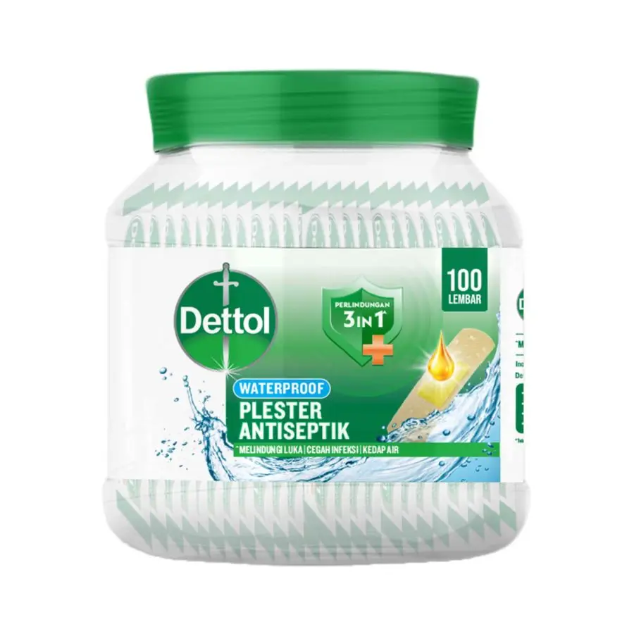 DETTOL PLESTER ANTISEPTIK WATERPROOF (Toples,100 Strip)